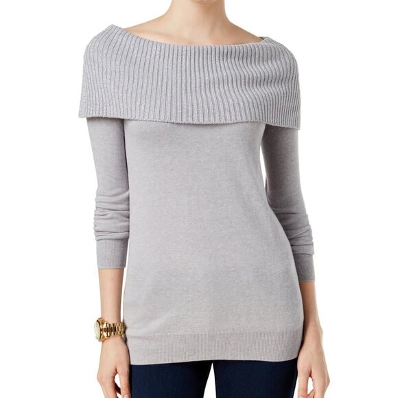 Michael Kors Women's Size Small Grey Off The Shoulder Sweater - Picture 1 of 5